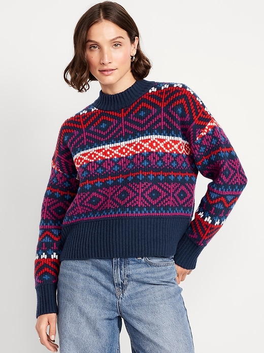 Image number 1 showing, SoSoft Mock-Neck Fair Isle Sweater