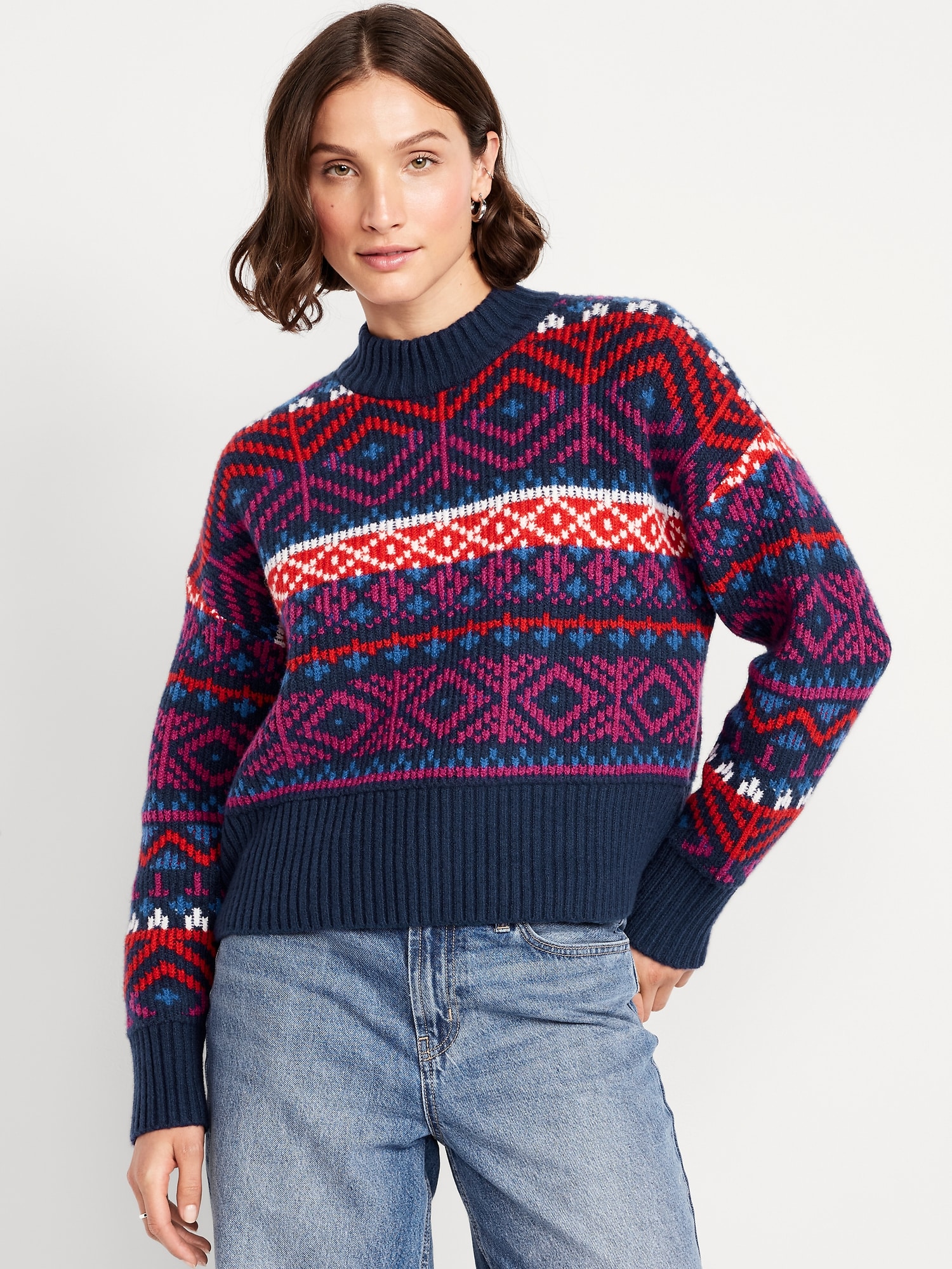 SoSoft Mock-Neck Fair Isle Sweater | Old Navy