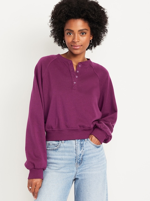 SoComfy Oversized Button-Front Sweatshirt - Monaco Plum