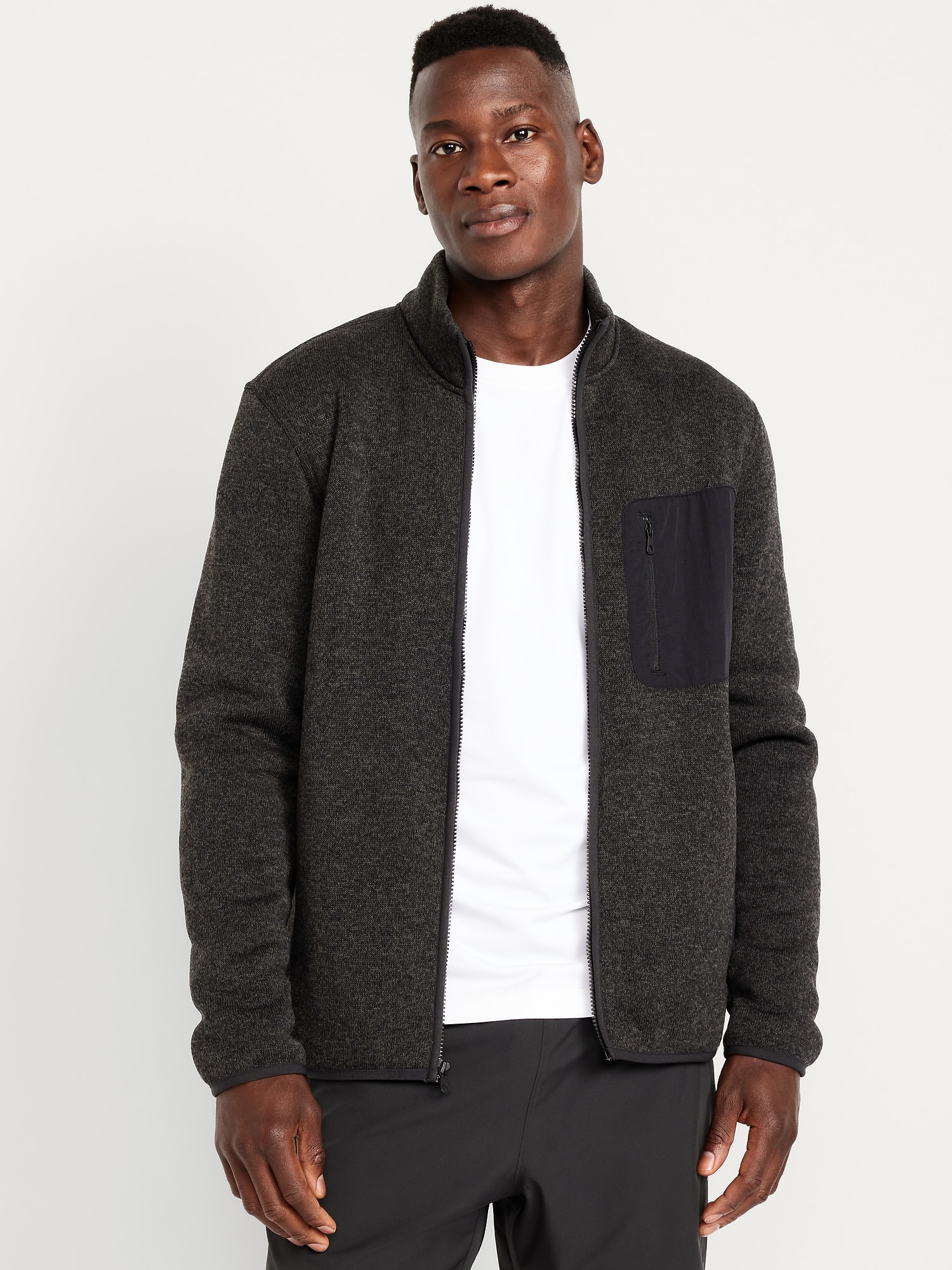Sherpa-Lined Fleece-Knit Jacket