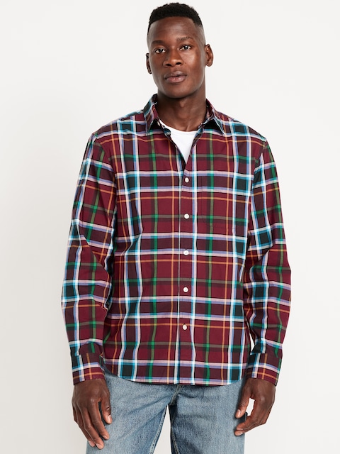 Classic Fit Everyday Plaid Poplin Shirt - Red Plaid