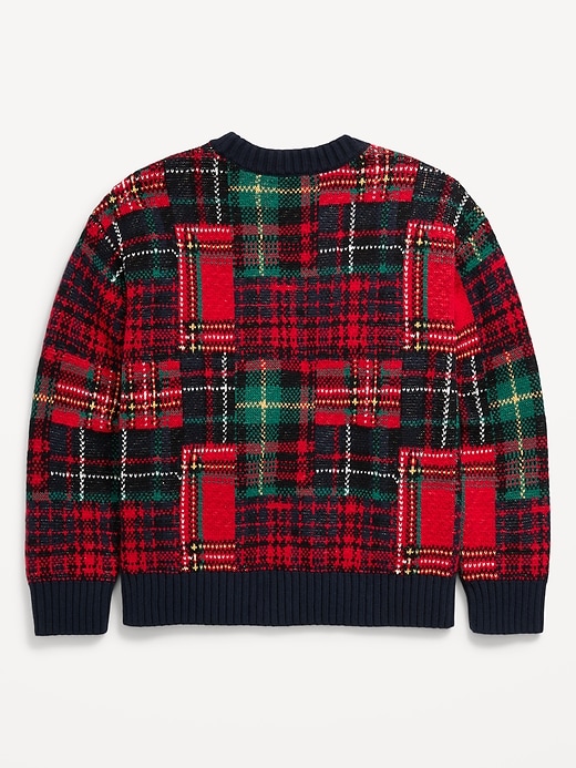 Image number 3 showing, Oversized Plaid Crew-Neck Sweater for Boys
