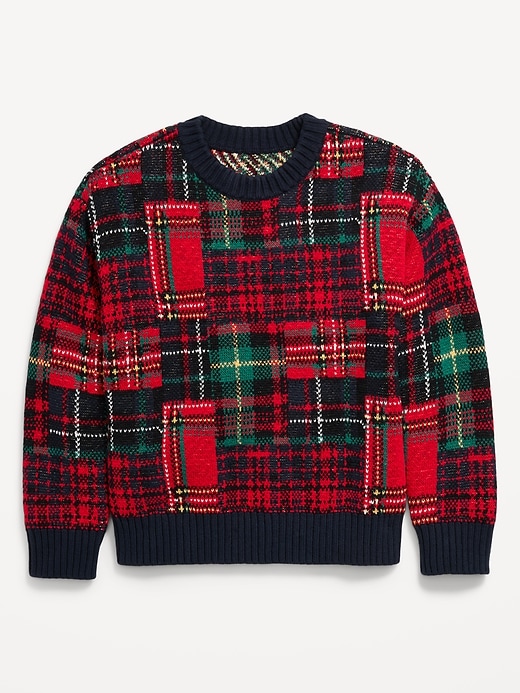Image number 2 showing, Oversized Plaid Crew-Neck Sweater for Boys