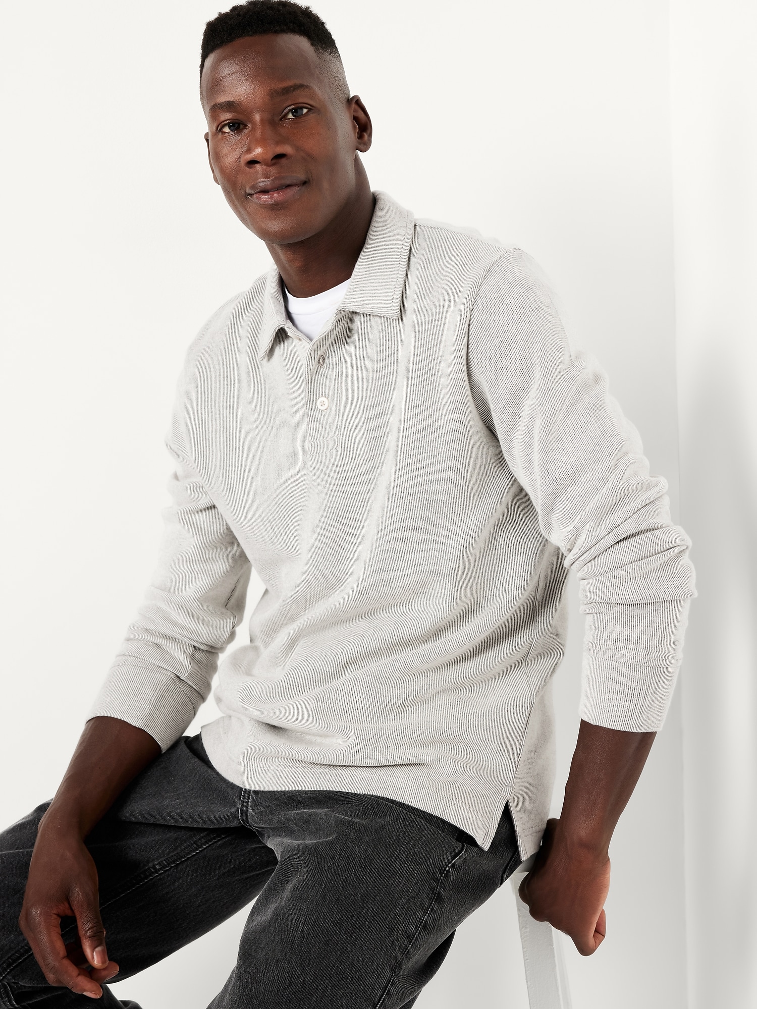Long-Sleeve French Rib Polo