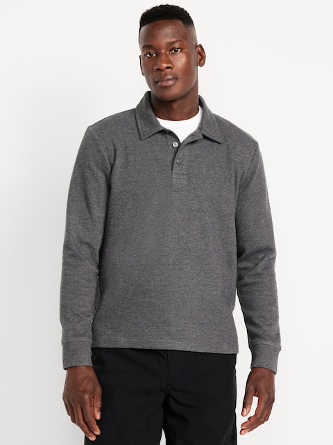 Long-Sleeve French Rib Polo - Dark Gray