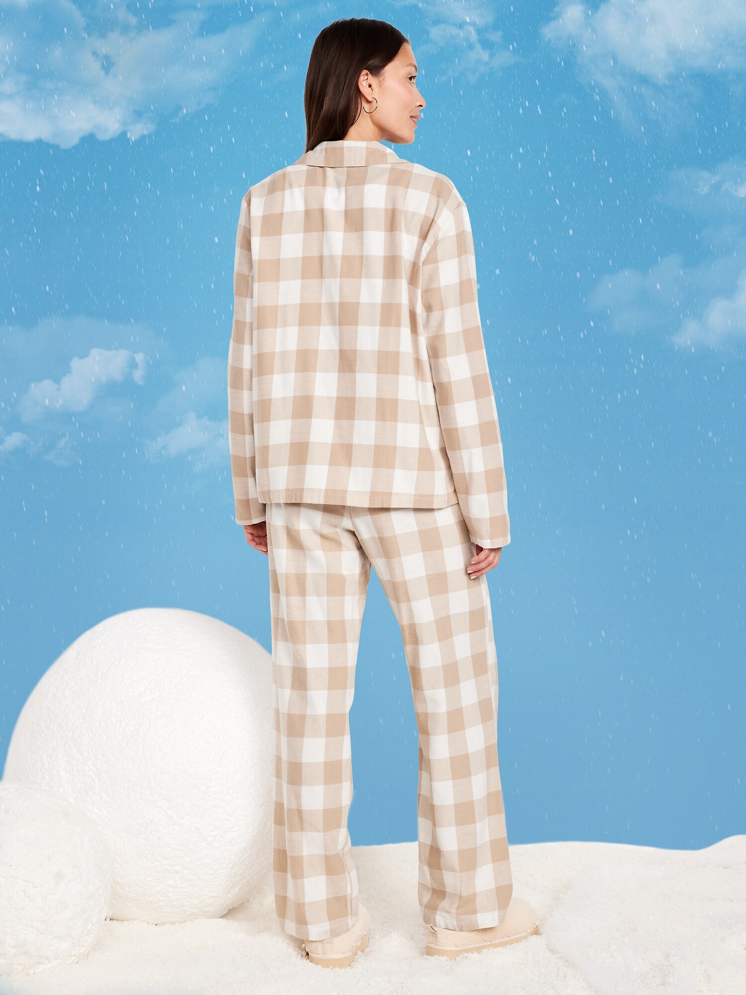 Пижамный комплект Plaid, фланель — Old Navy, цвет: Нейтральный клетчатый — фото 2