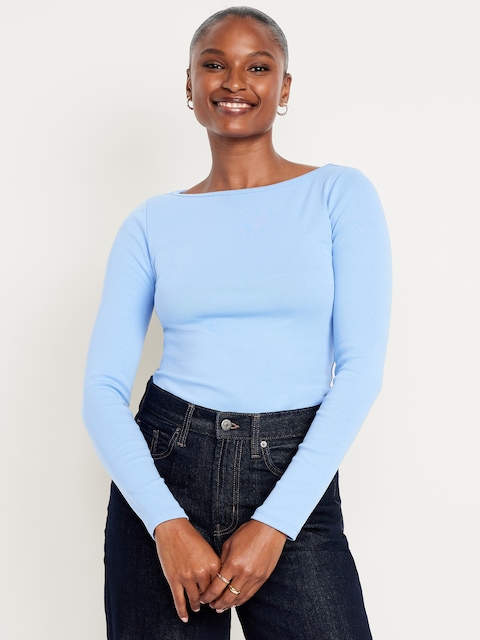 Snug Long-Sleeve Boat-Neck T-Shirt