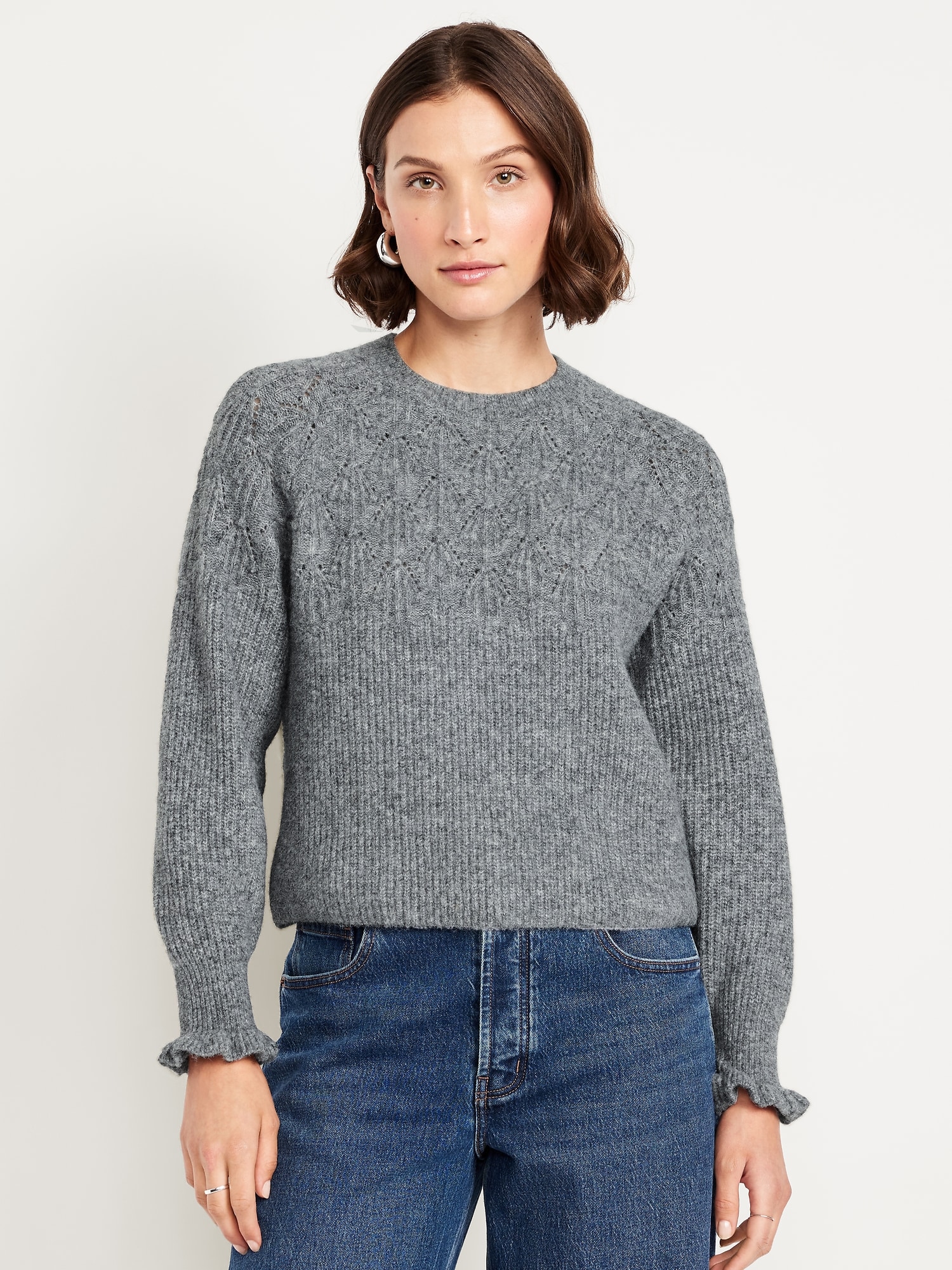 Loose Crew-Neck Cropped Sweater