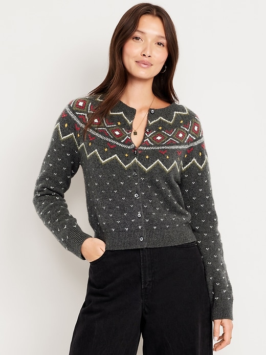 Image number 1 showing, SoSoft Cropped Fair Isle Cardigan Sweater
