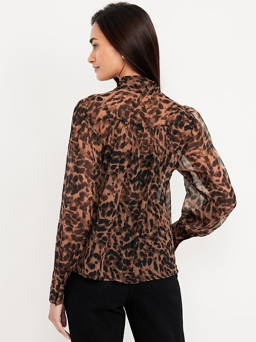 Image number 2 showing, Long-Sleeve Tie-Neck Chiffon Top