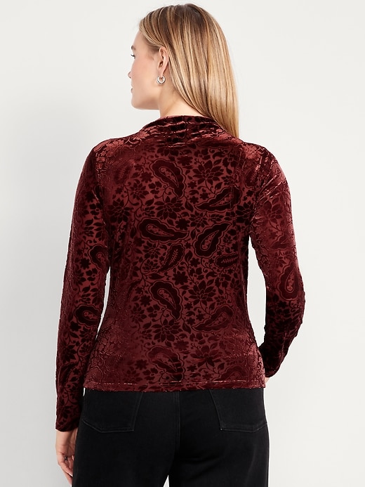 Image number 7 showing, Mock-Neck Long-Sleeve Velvet Top