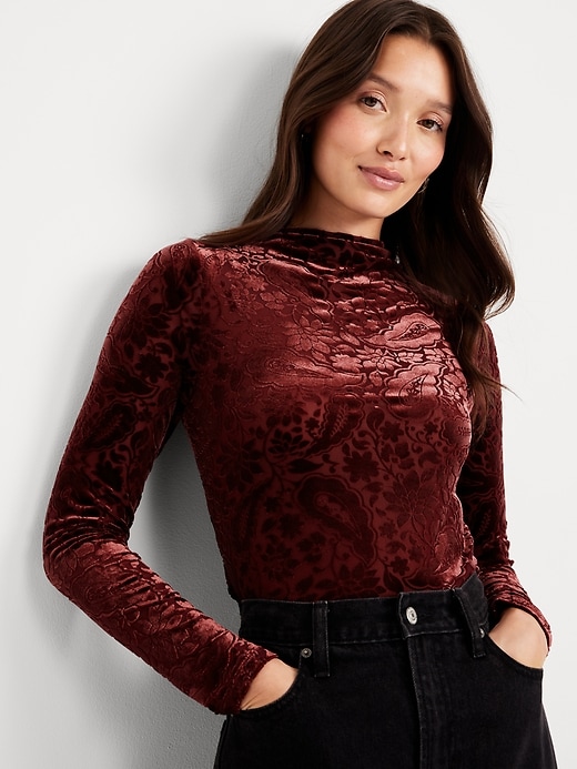 Image number 3 showing, Mock-Neck Long-Sleeve Velvet Top