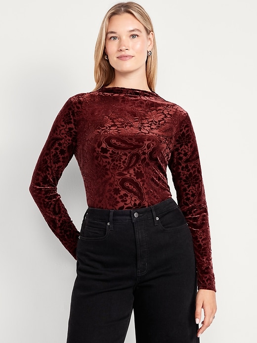 Image number 6 showing, Mock-Neck Long-Sleeve Velvet Top