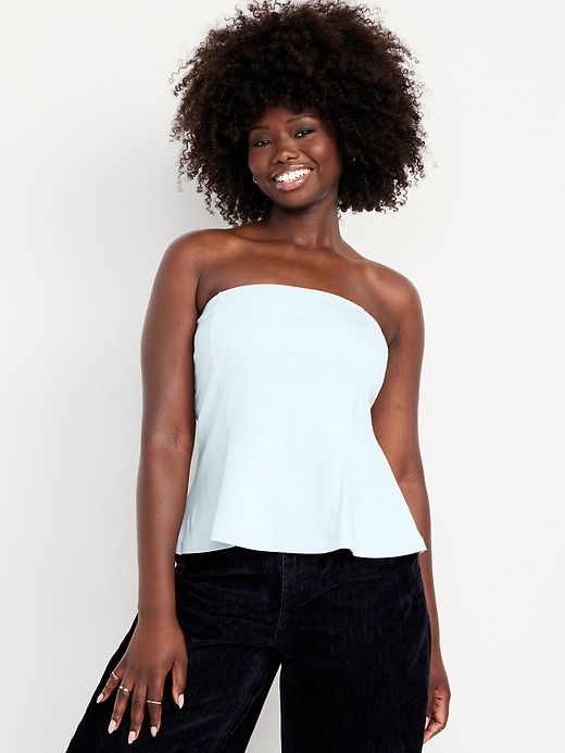 Image number 5 showing, Ponte-Knit Cropped Peplum Tube Top
