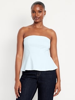 Ponte-Knit Cropped Peplum Tube Top