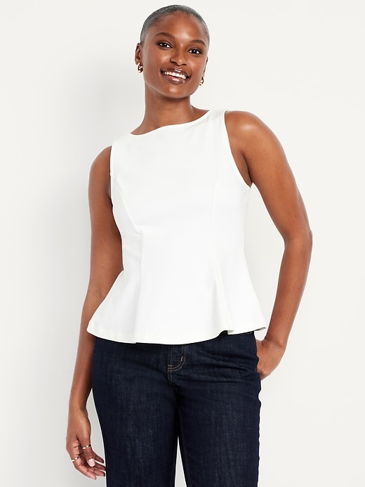Image number 1 showing, Ponte-Knit Sleeveless Peplum Top