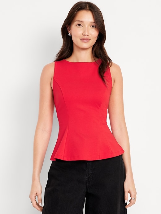 Image number 1 showing, Ponte-Knit Sleeveless Peplum Top