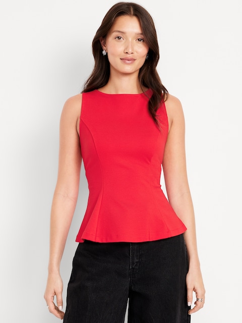 Ponte-Knit Sleeveless Peplum Top - Amaryllis