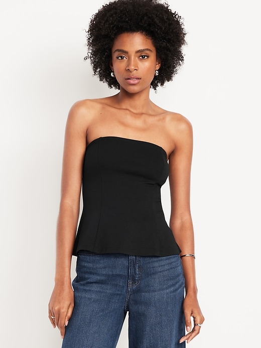 Image number 1 showing, Ponte-Knit Cropped Peplum Tube Top