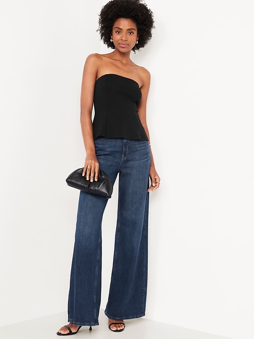 Image number 3 showing, Ponte-Knit Cropped Peplum Tube Top