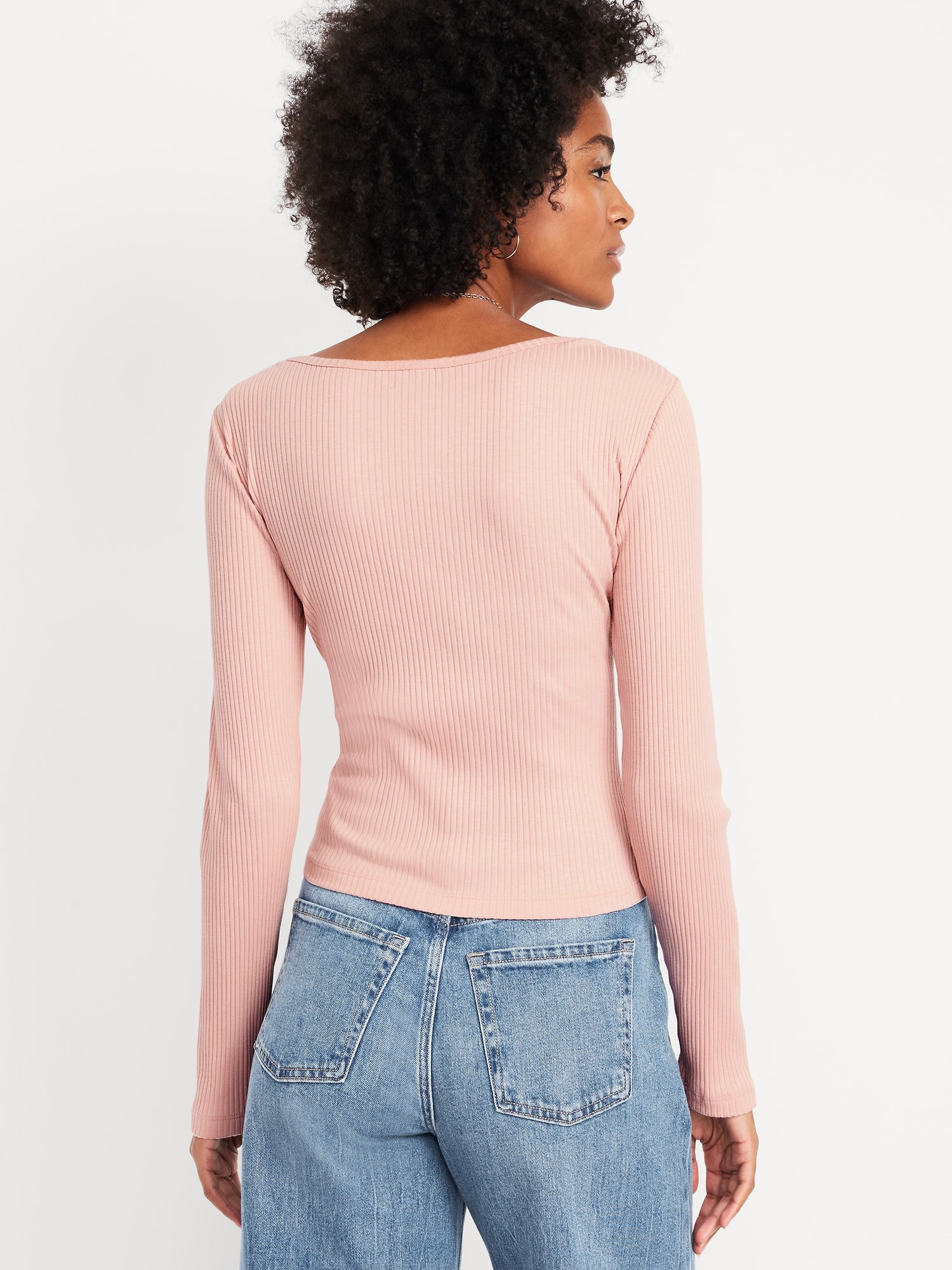 Lace-Trim V-Neck Ribbed Top