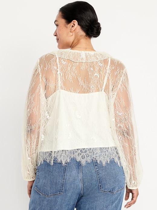Image number 8 showing, Long-Sleeve Lace V-Neck Top
