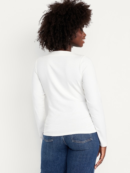 Image number 6 showing, Long-Sleeve Slit-Neck Ruched Top