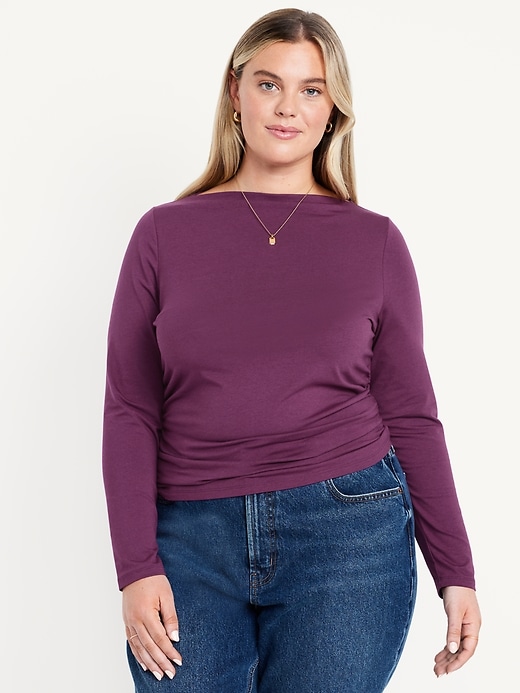Image number 7 showing, Long-Sleeve Slit-Neck Ruched Top