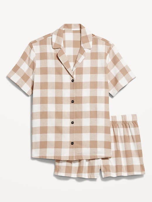 Image number 2 showing, Plaid Flannel Pajama Short Set for Women