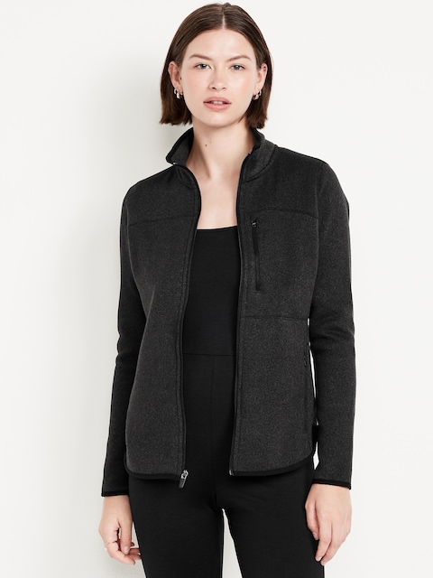 Sweater-Knit Fleece Zip Jacket - Black Jack