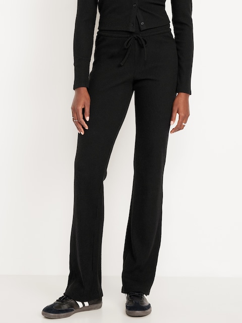 Extra High Waisted Sweater Ribbed Flare Pant - Black Jack