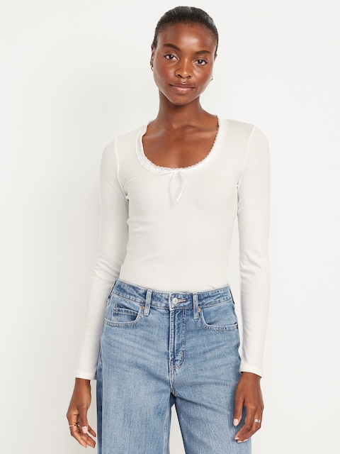 Scoop-Neck Long-Sleeve Ribbed Top