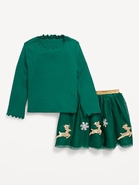 Image number 1 showing, Long-Sleeve T-Shirt and Tutu Skirt Set for Toddler Girls