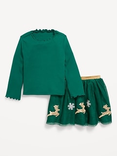 Long-Sleeve T-Shirt and Tutu Skirt Set for Toddler Girls