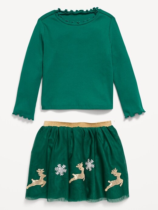 Image number 2 showing, Long-Sleeve T-Shirt and Tutu Skirt Set for Toddler Girls