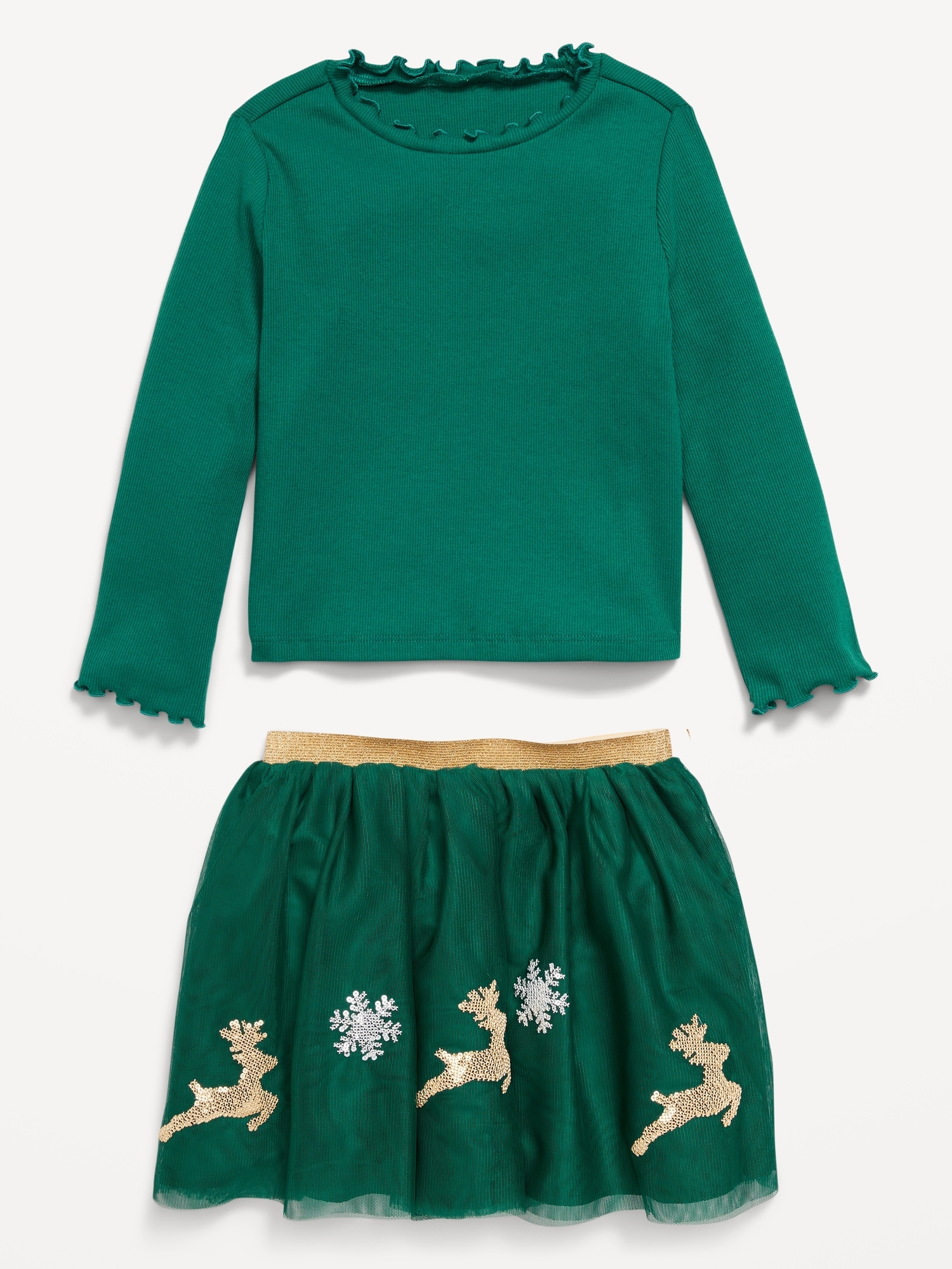Long-Sleeve T-Shirt and Tutu Skirt Set for Toddler Girls