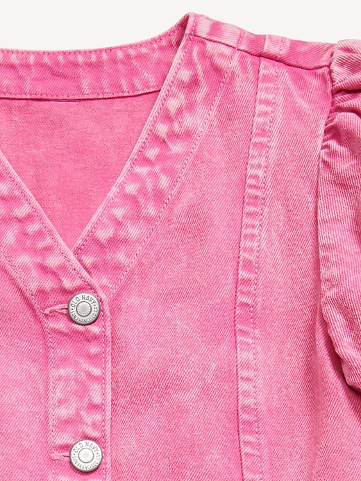 Image number 4 showing, Short-Sleeve Fit and Flare Jean Dress for Girls