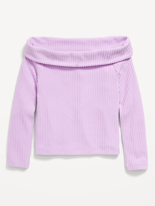 Image number 2 showing, CozePlush Off-Shoulder Long-Sleeve Ribbed Top for Girls