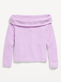 Image number 2 showing, CozePlush Off-Shoulder Long-Sleeve Ribbed Top for Girls