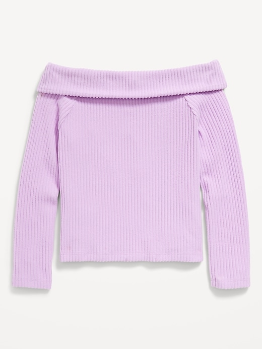 Image number 3 showing, CozePlush Off-Shoulder Long-Sleeve Ribbed Top for Girls