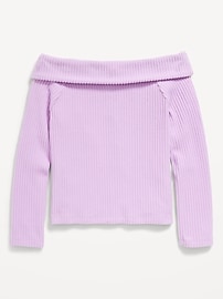 Image number 3 showing, CozePlush Off-Shoulder Long-Sleeve Ribbed Top for Girls