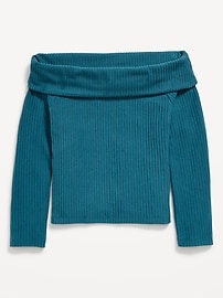 Image number 2 showing, CozePlush Off-Shoulder Long-Sleeve Ribbed Top for Girls