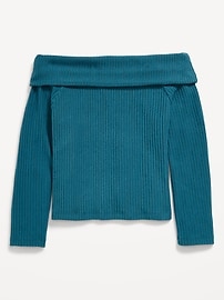 Image number 3 showing, CozePlush Off-Shoulder Long-Sleeve Ribbed Top for Girls