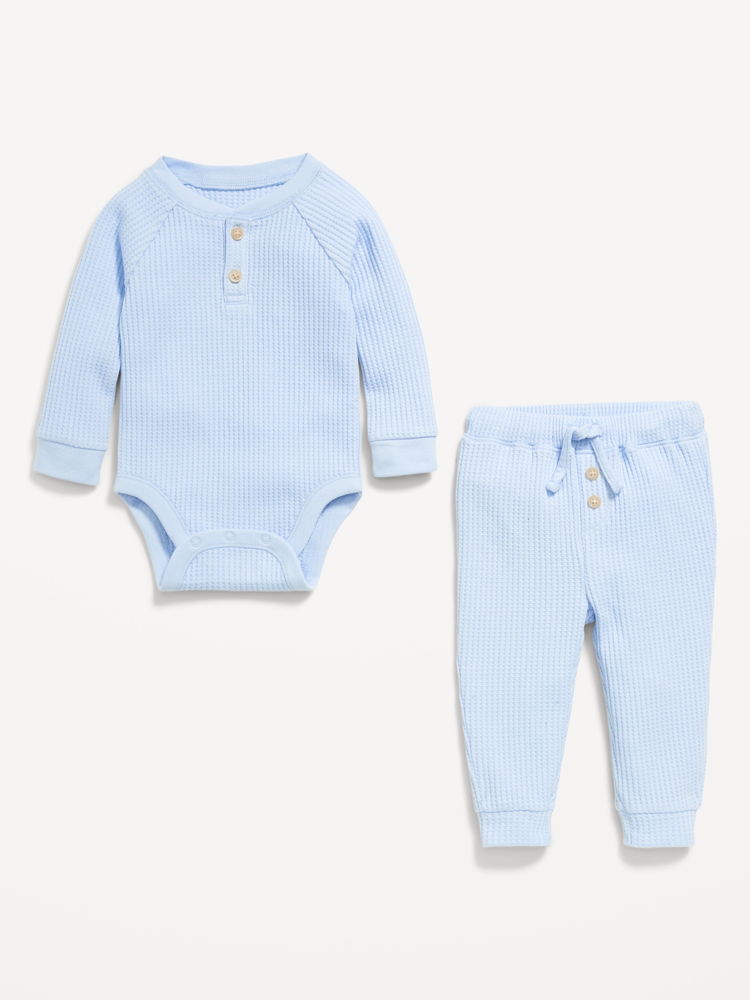 Long-Sleeve Thermal-Knit Henley Bodysuit and Pants Set for Baby