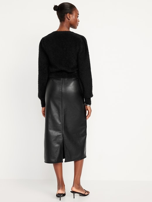 Image number 3 showing, High-Waisted Faux-Leather Midi Skirt