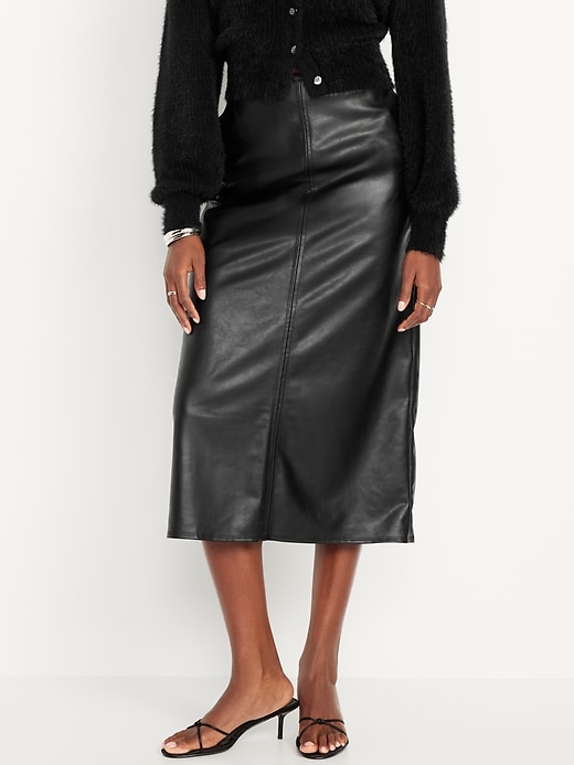 Image number 2 showing, High-Waisted Faux-Leather Midi Skirt