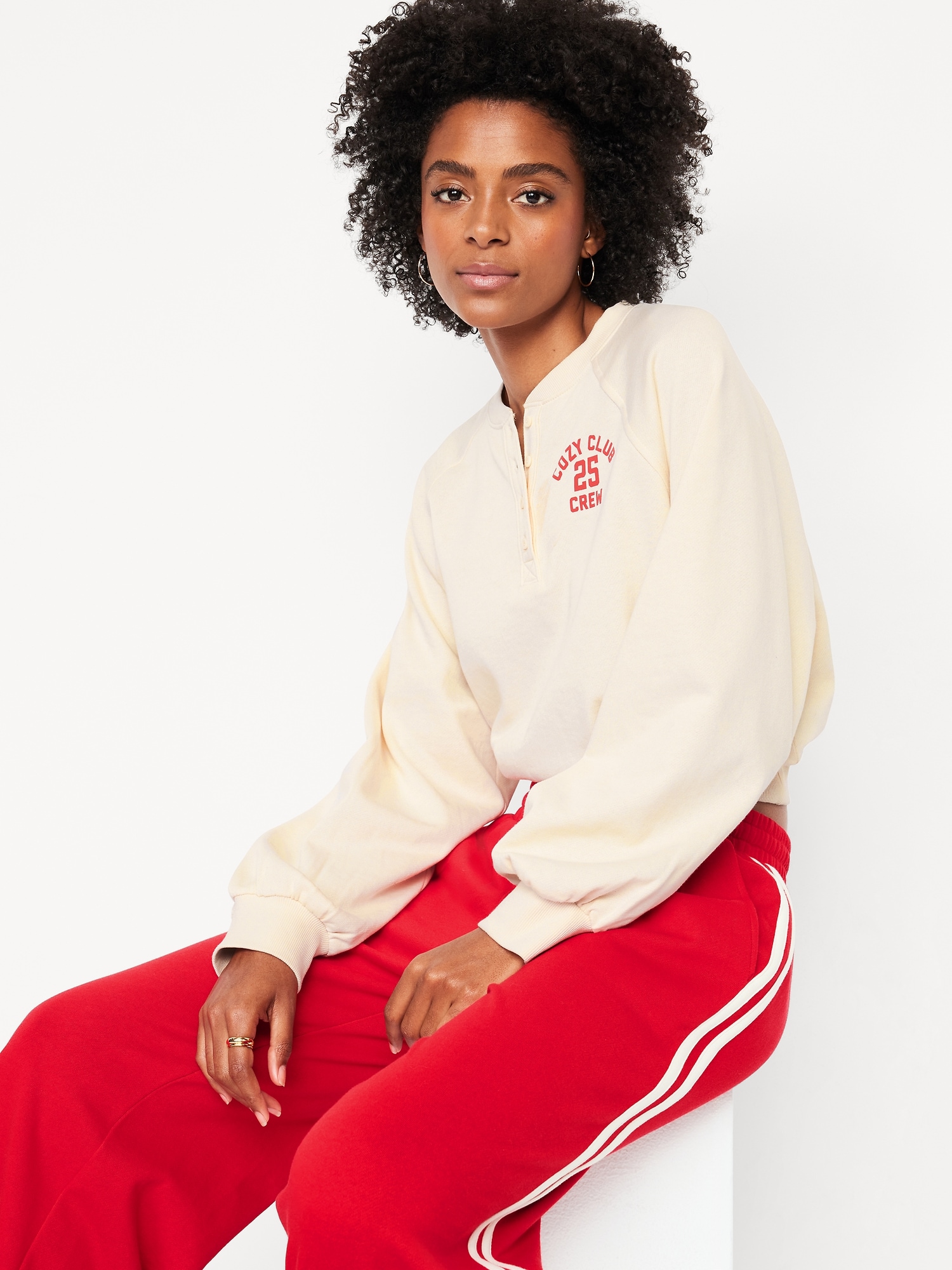 SoComfy Oversized Button-Front Graphic Sweatshirt | Old Navy