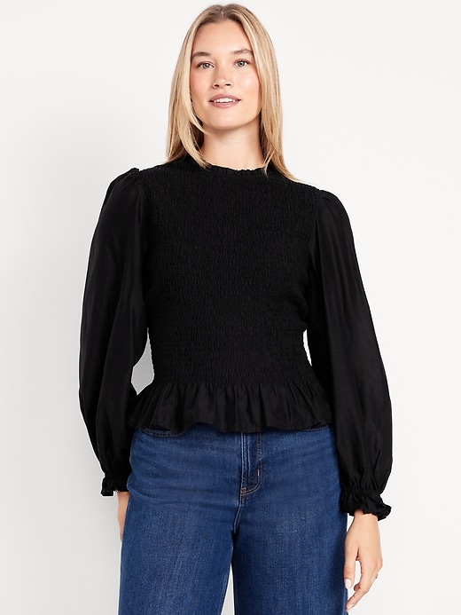 Image number 4 showing, Long-Sleeve Smocked Top
