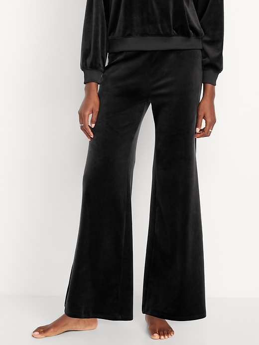 Image number 1 showing, High-Waisted Velour Flare Lounge Pants