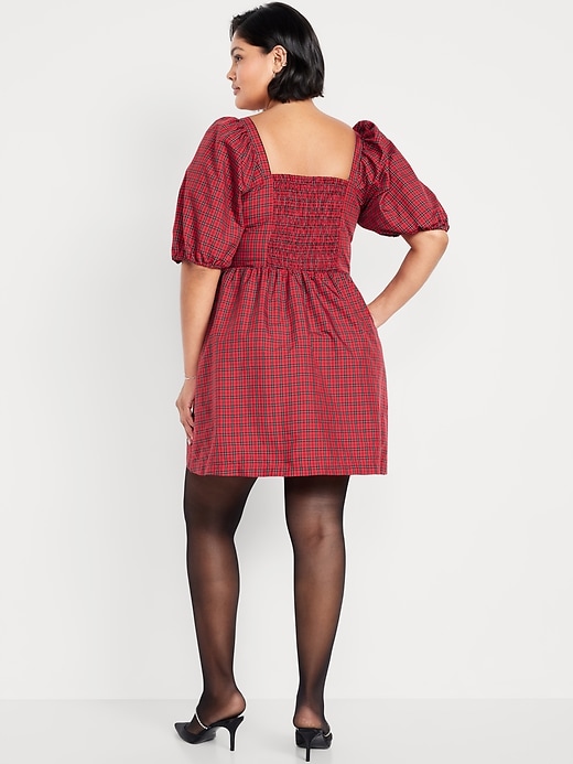 Image number 10 showing, Puff-Sleeve Plaid Fit & Flare Taffeta Mini Dress